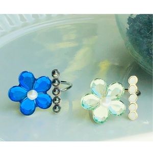 2 Thumb Rings Flowers Blue Green Handmade NEW